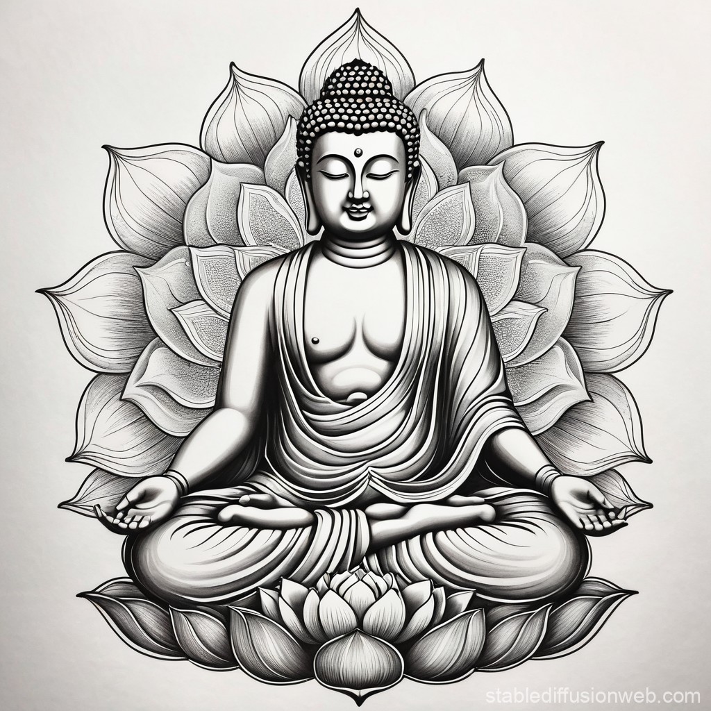 Buddha pe Lotus în Stil Monocrom